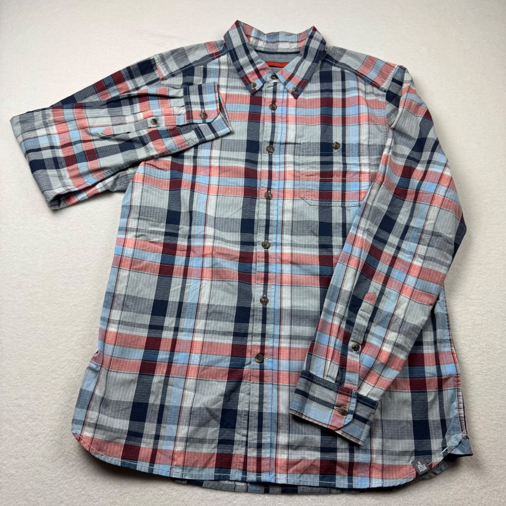 The North Face Men's Plaid Button Shirt L Ripstop‎ Red Blue Outdoor Hiking - Picture 2 of 7